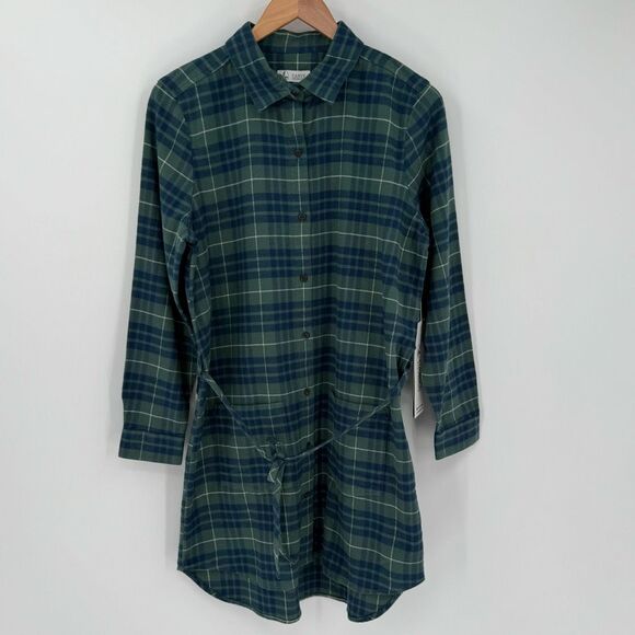 Carve Designs Creston Flannel Dress Juniper Plaid Green Long Sleeve Women Medium - Picture 1 of 10